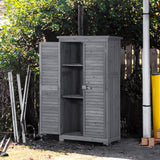 Wooden Garden Shed with 3-Tier Patio Storage, Outdoor Organizer with Fir Wood Shutter Design, Gray