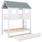 House Bunk Bed with Trundle,Roof and Windows White