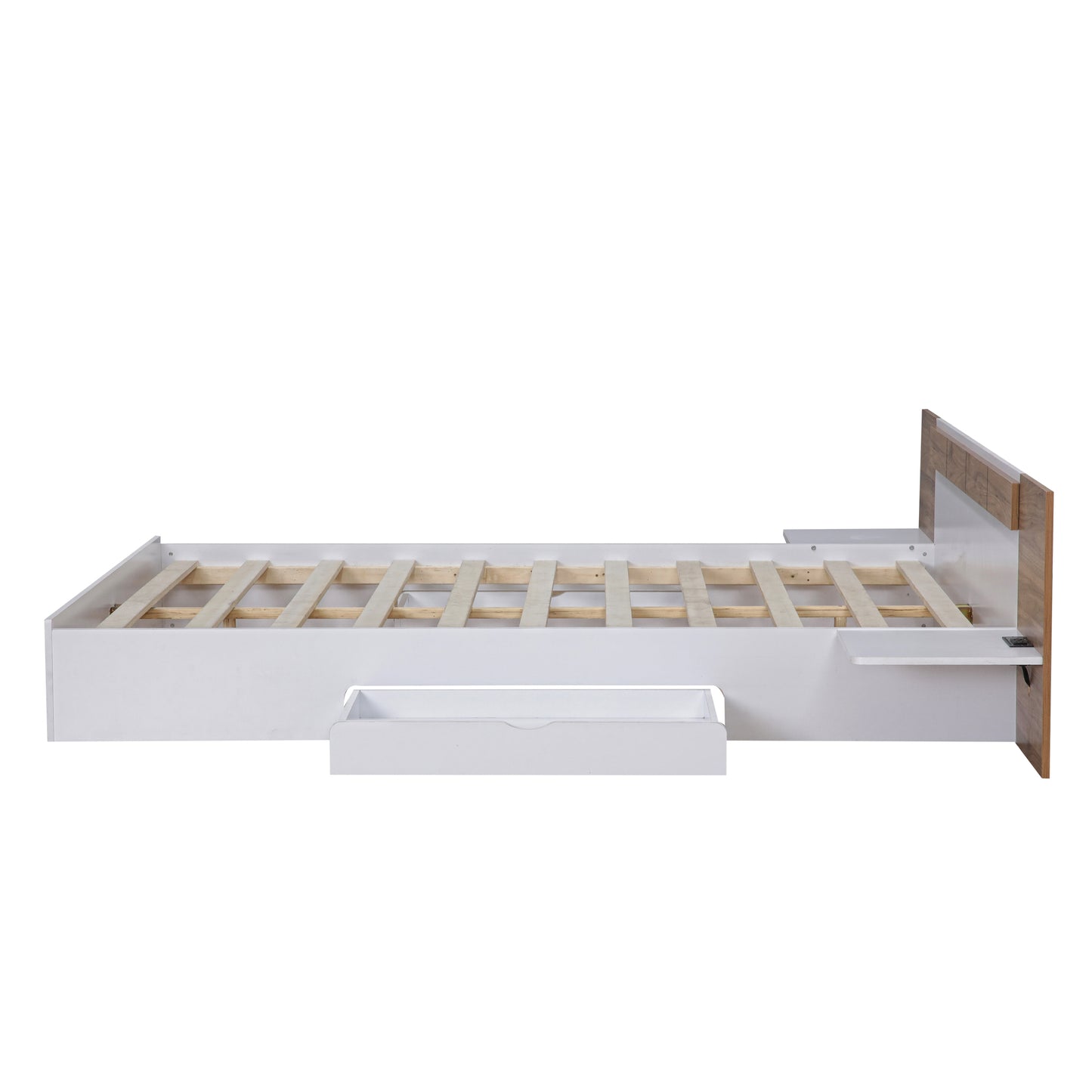 Queen Size Platform Bed with Headboard, Drawers, Shelves, USB Ports and Sockets  White