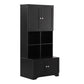 Bathroom storage cabinet, 4-door independent cabinet, adjustable shelf, open multi-layer shelf, black