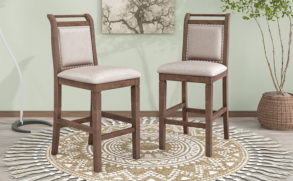 TOPMAX 3-Piece Wood Counter Height Drop Leaf Dining Table Set with 2 Upholstered Dining Chairs for Small Place, Brown