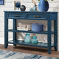 Console Sofa Table with 2 Storage Drawers and 2 Tiers Shelves Mid-Century Style 42'' Solid Wood Buffet Sideboard Navy Blue