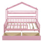 Wooden Full Size House Bed with 2 Drawers Kids Bed with Storage Shelf Pink