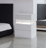 LED bedside table, bedroom, three drawers, dressing table, acrylic board, bedside furniture (white)