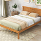 Platform Bed Frame with Headboard, Wood Slat Support No Box Spring Needed Full  Oak