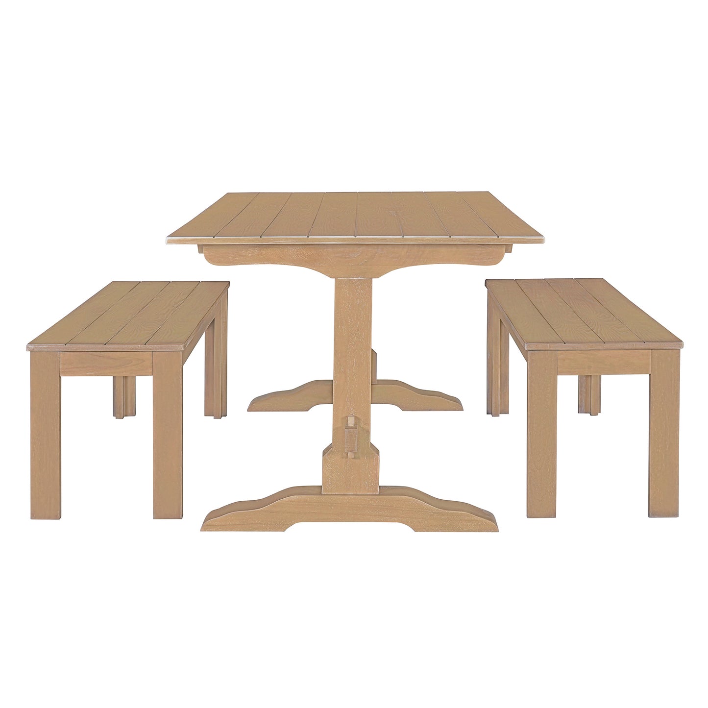 TREXM 3-Piece Retro Dining Table Set with Rectangular Stand Table and 2 Wooden Stools, Natural Wood Finish