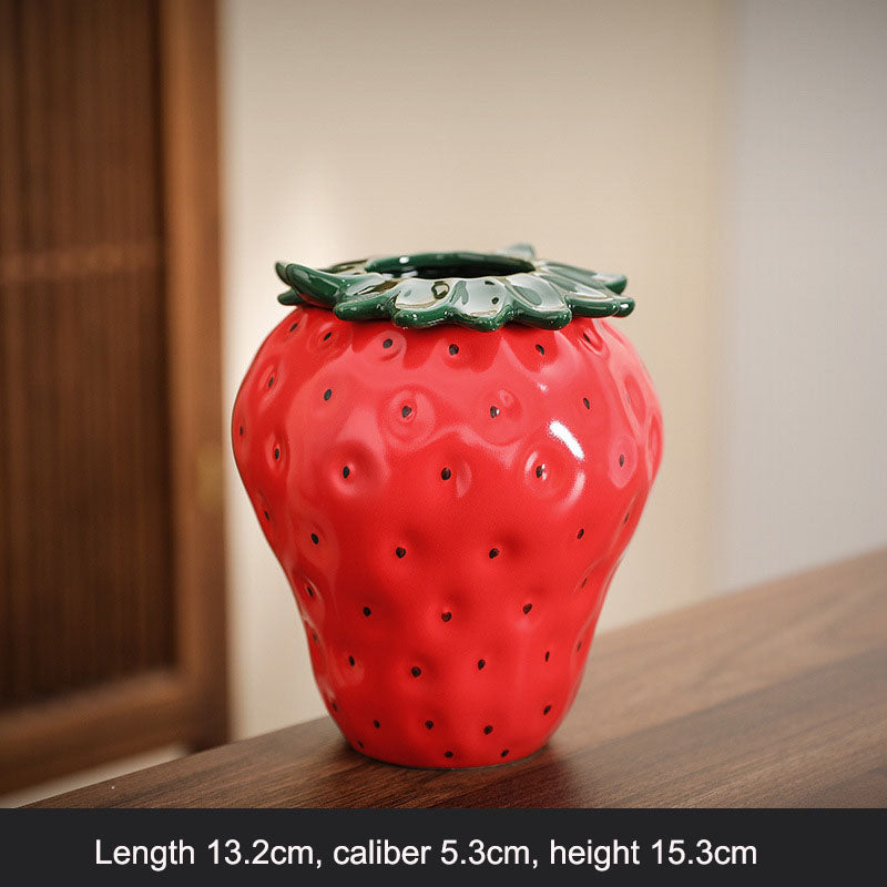 Strawberry ceramic vase, flower arrangement, living room home decoration ornament, hydroponic flower pot, high-end and high aest