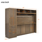 Full Size Murphy Bed with Wardrobe, Drawers, and Open Shelves, Antique Grey Finish for Functional Bedrooms