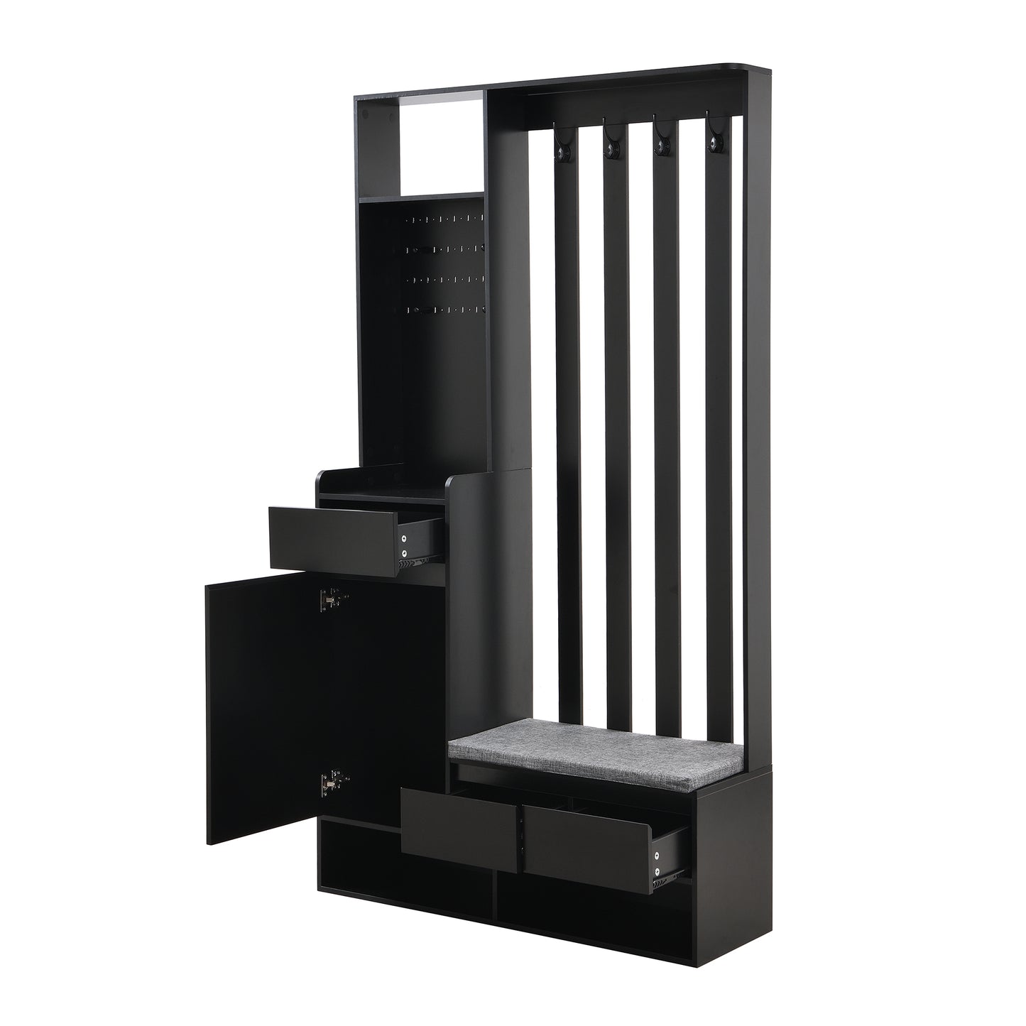 39.3"W x 70.8"H Multifunctional Corridor Shoe Cabinet with Soft Padded Nail Board and Black Hanger