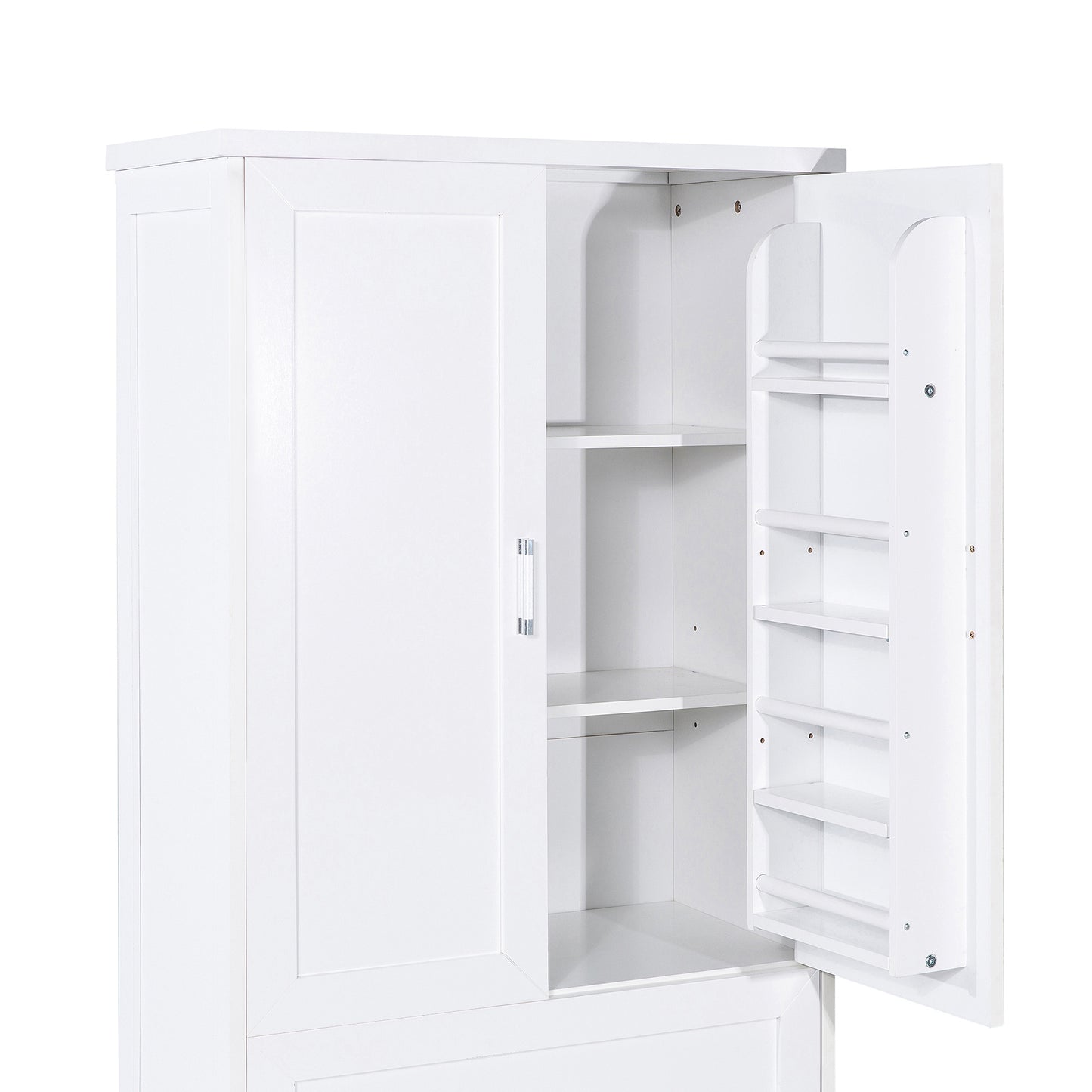 Tall Bathroom Storage Cabinet with Two Doors and Drawers, Adjustable Shelf, MDF Board, White Finish