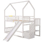 Twin over Twin House Bunk Bed with Convertible Slide,Storage Staircase,White