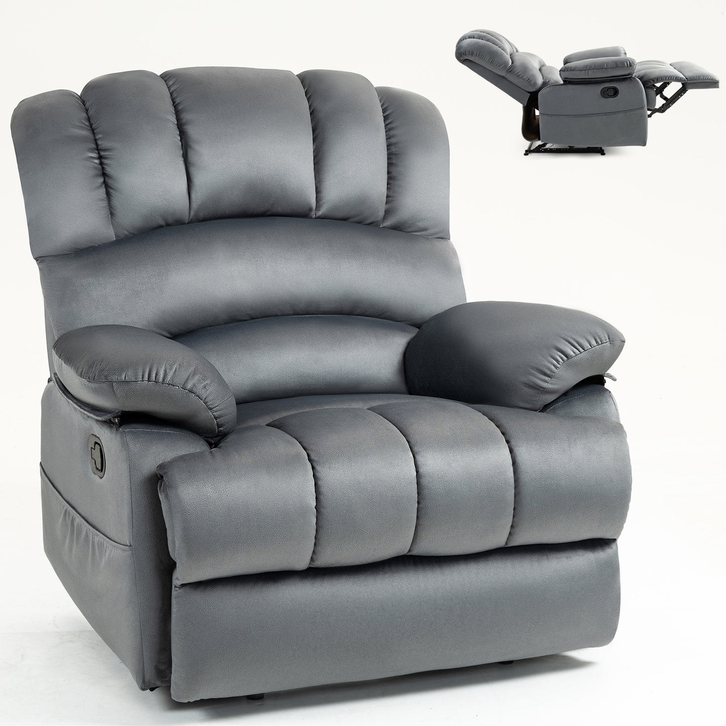 Large Manual Recliner Chair in Fabric, Comfortable Design for Living Rooms, Grey