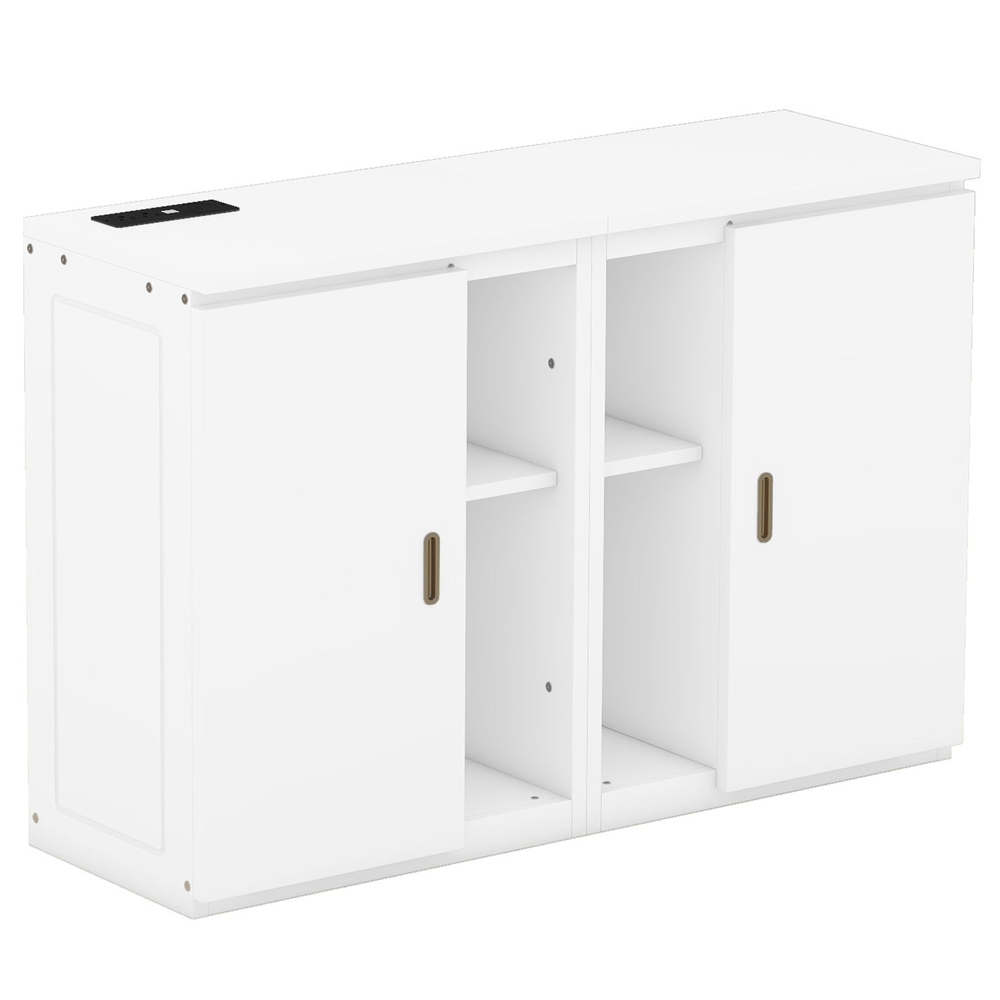 Cama plegable de tamaño completo con estantes, gabinetes y puertos USB, diseño que ahorra espacio en acabado blanco