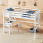 Twin Loft Bed with built-in desk and bookcase of three compartments, Guardrails and Ladder,White