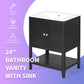 Black Modern Sleek Bathroom Vanity Elegant Ceramic Sink with Solid Wood Frame Open Style Shelf