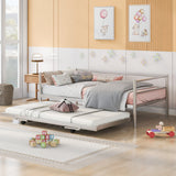 Twin Size Metal Daybed with Adjustable Trundle  Pop Up Trundle  Silver