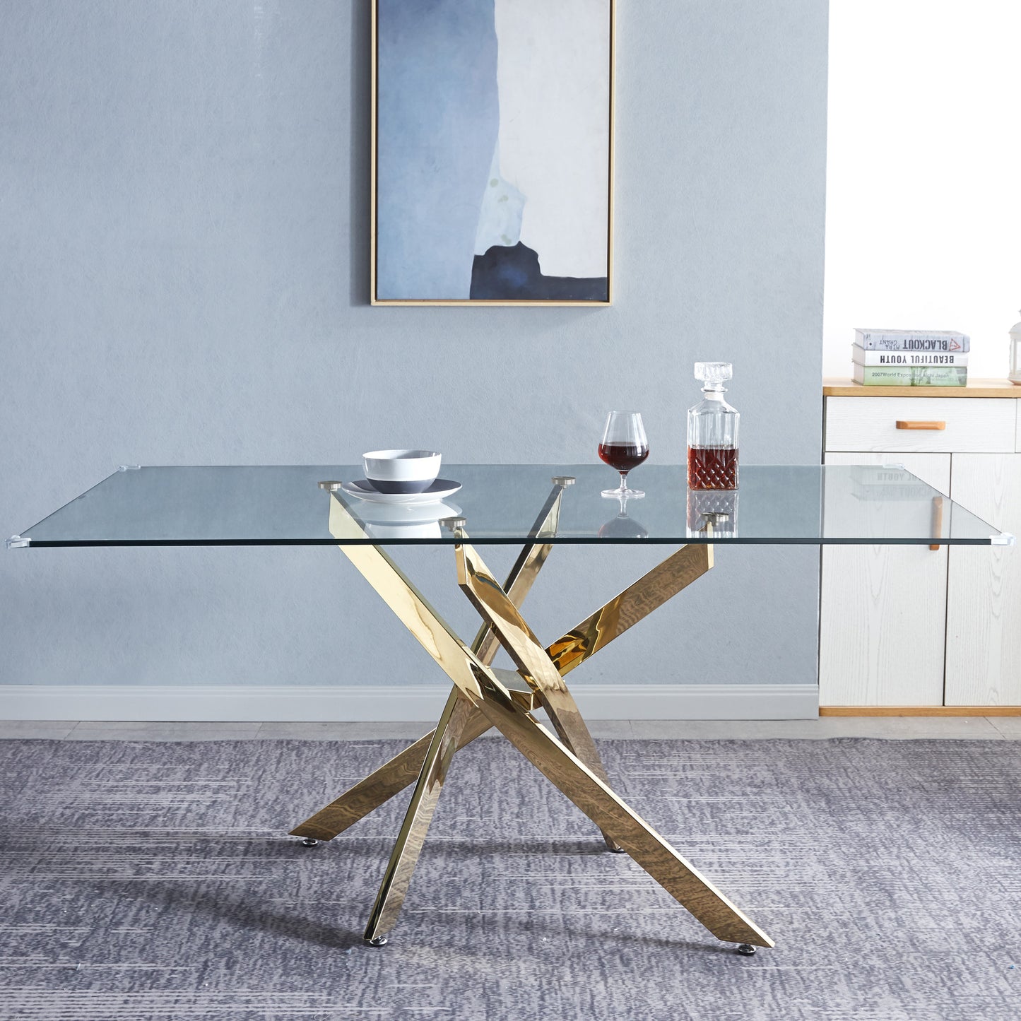 Modern Glass Dining Table with 0.39" Thick Tempered Glass Top and Chrome Stainless Steel Base