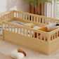 Twin Floor Bed Frame with Fence, Wood Kids Floor Beds Frame for Bedroom Playroom,Natural