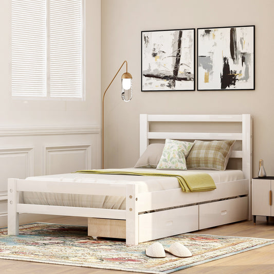 Wood platform bed with two drawers twin (white)