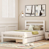 Wood platform bed with two drawers twin (white)