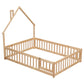 Full House-Shaped Headboard Floor Bed with Fence Natural