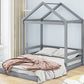 Wood Full Size House Bed with Guardrail, Grey