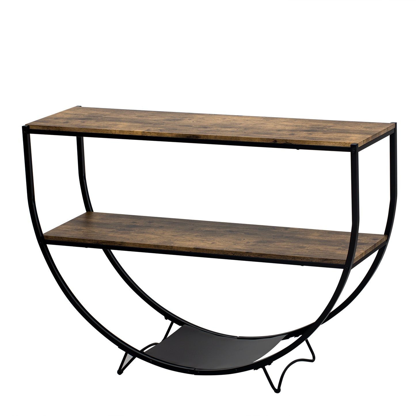 TREXM Rustic Industrial Design Demilune Shape Textured Metal Distressed Wood Console Table (Distressed Brown)