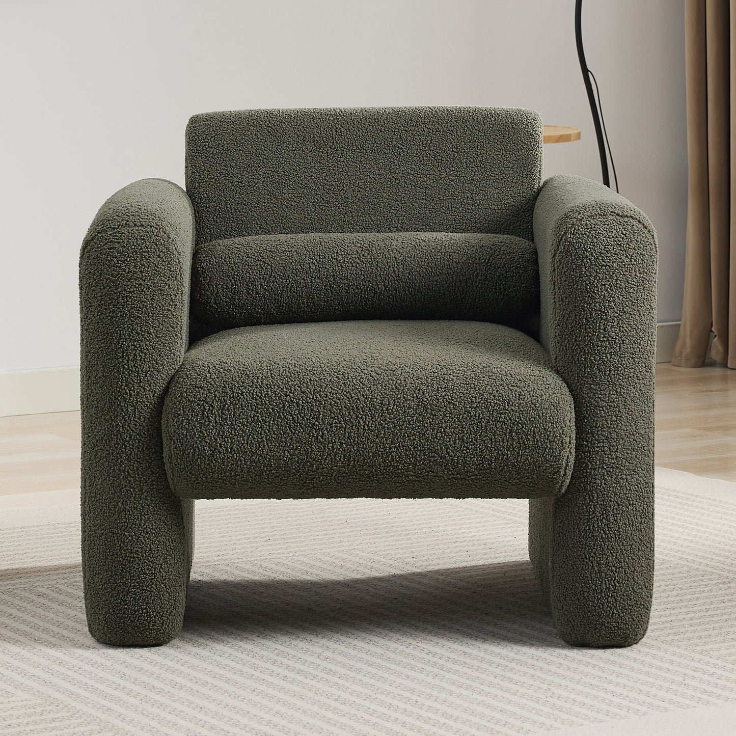 Modern Chair with Sheepskin Sherpa Fabric, Soft Cushion Armchair in Seaweed Green for Living Rooms