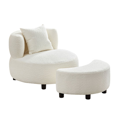 Modern Teddy Fabric Sofa Chair with Ottoman Footrest, Comfortable Seating for Living Room, Bedroom, and Office, Beige