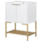 Bathroom Vanity with Sink, Bathroom Vanity Cabinet with Two Doors and Gold Metal Frame, Open Storage Shelf, White