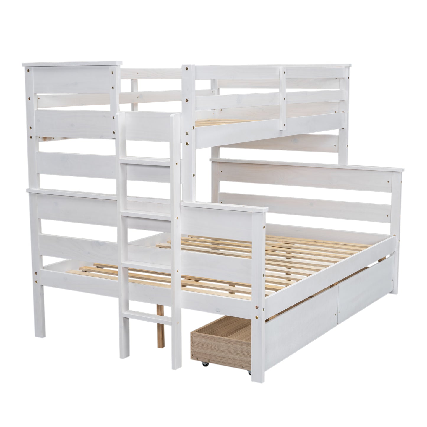 Wood Twin over Full Bunk Bed with 2 Drawers  White