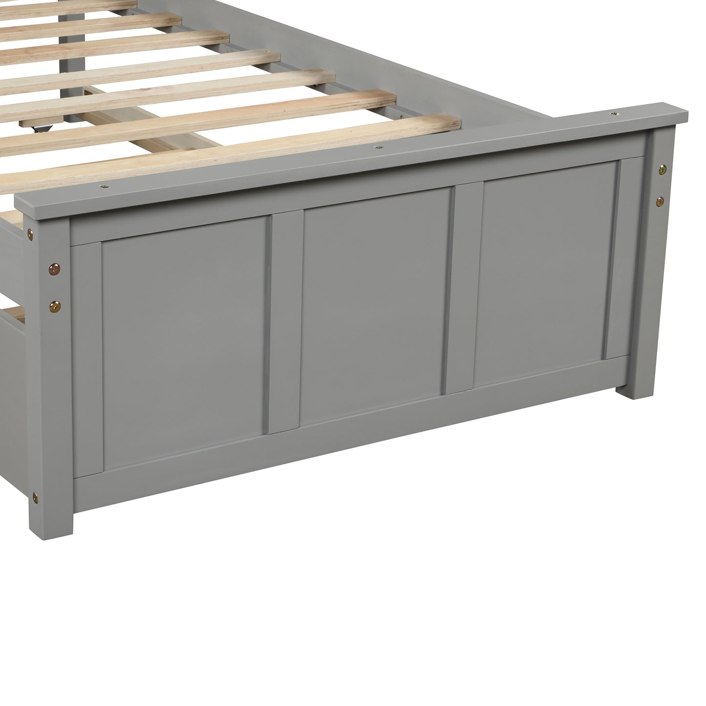 Platform Bed with Twin Size Trundle, Twin Size Frame in Gray Finish