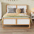 Modern Style Queen Size Solid Wood Platform Bed for Kids, Teens, Adults, No Need Box Spring, Walnut and White