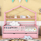 Wooden Full Size House Bed with Twin Size Trundle Kids Bed with Shelf Pink