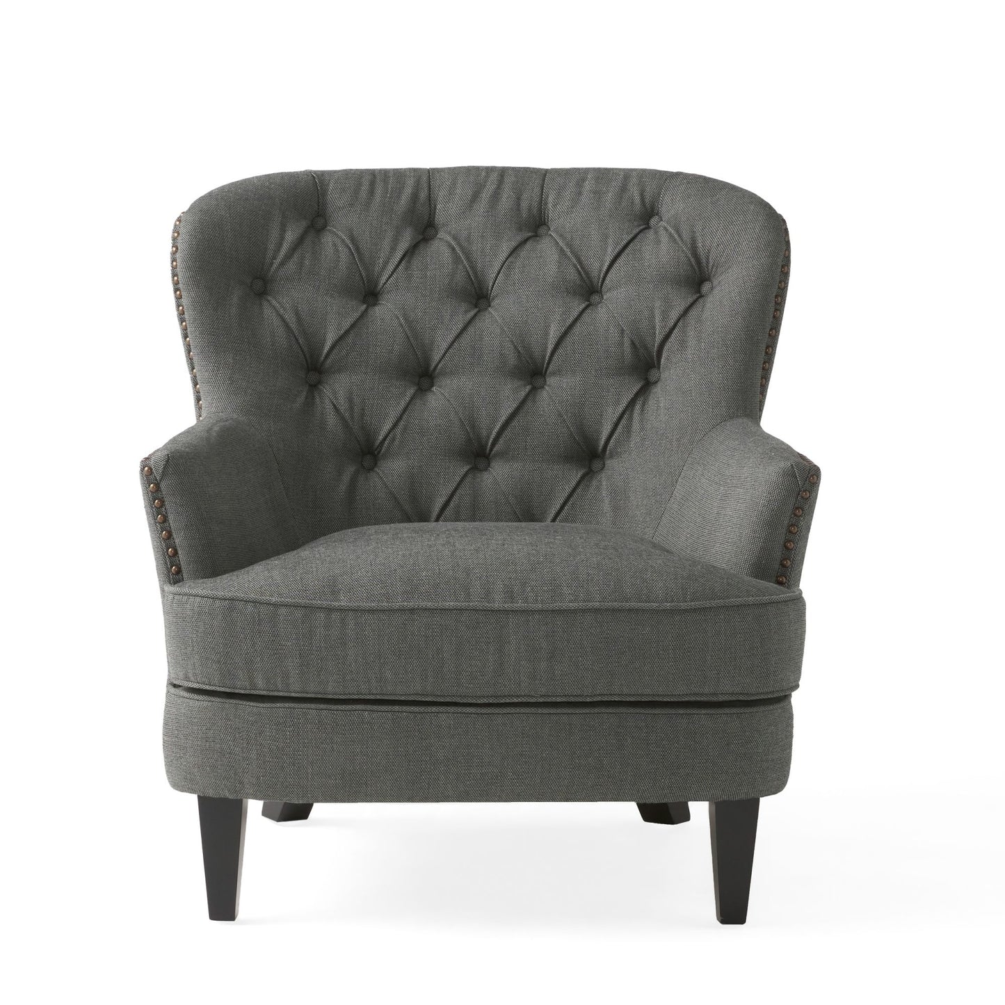 Sillón club moderno de tela gris y conjunto otomano, elegante sillón acolchado para salas de estar