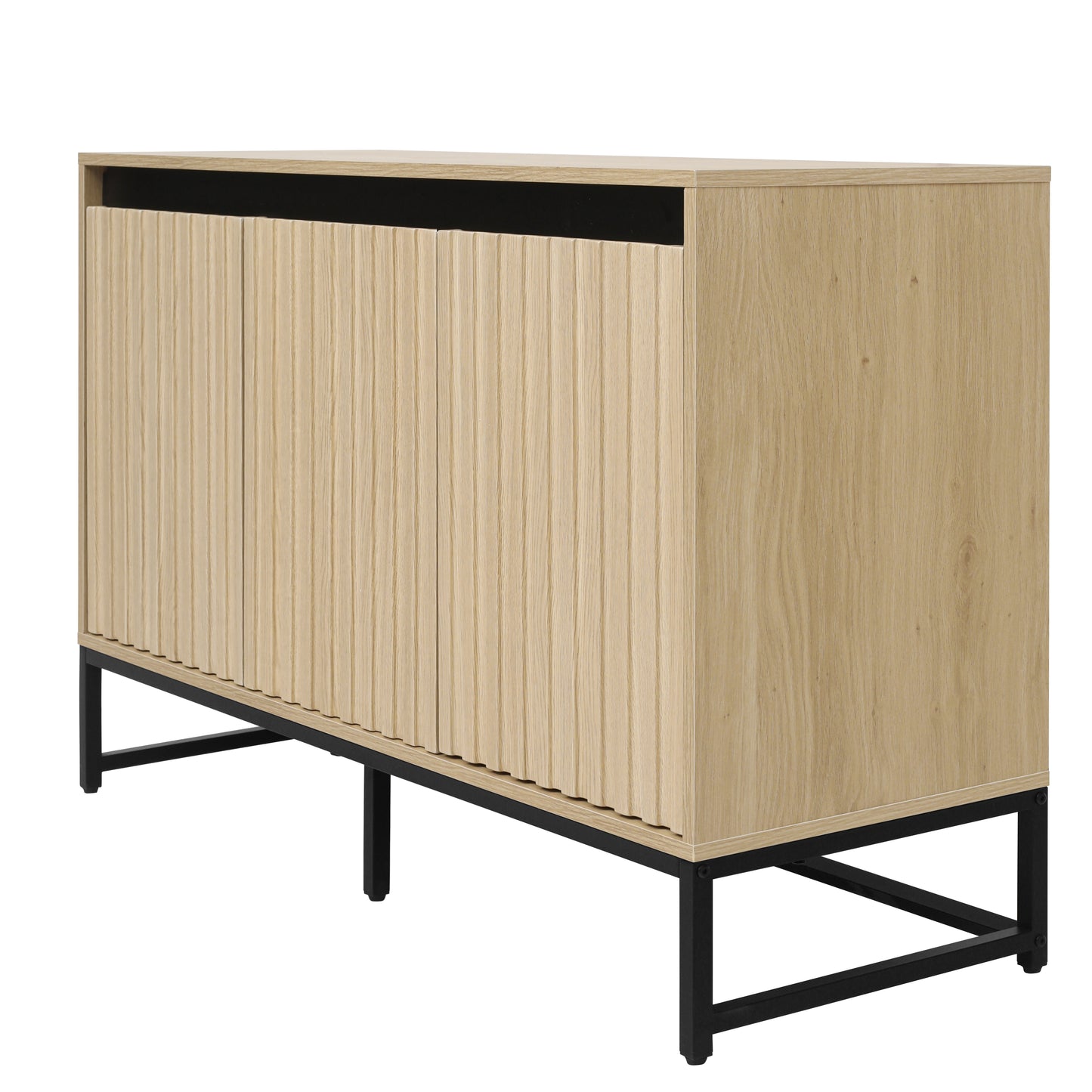 Engraved 3-Door Side Panel Cabinet with LED, Modern Coffee Bar Cabinet with Adjustable Shelves