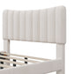 Upholstered Platform Bed Frame with Vertical Channel Tufted Headboard No Box Spring Needed  Full Cream