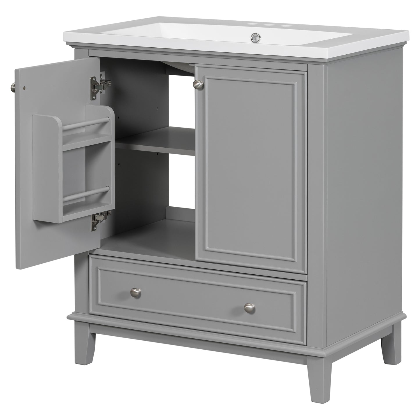 30inchgrey Bathroom Vanity with Sink ComboMulti-functional Bathroom Cabinet with Doors and Drawer Solid Frame and MDF Board