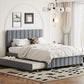 Queen Size Velvet Upholstered Platform Bed with 2 Drawers and 1 Twin XL Trundle- Gray