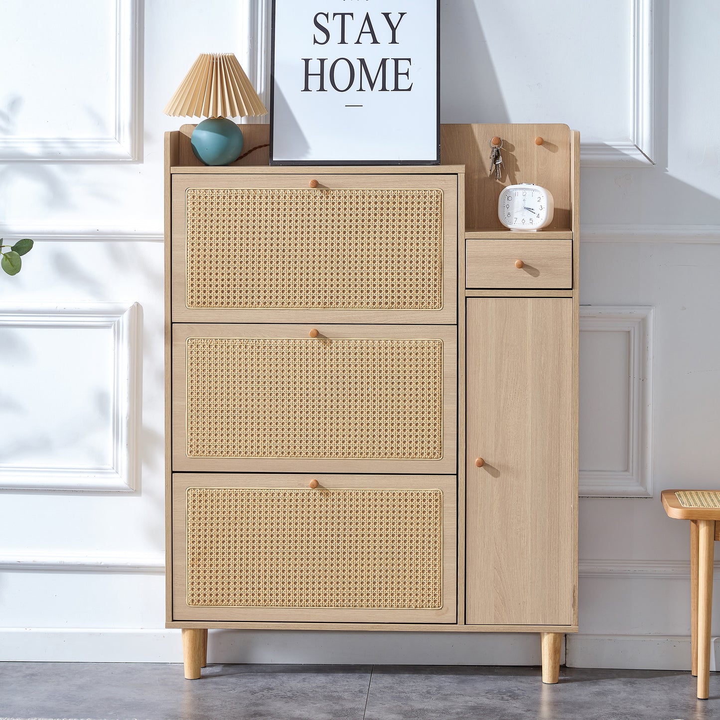 Modern minimalist storage cabinet MDF bed top cabinet Japanese rattan shoe cabinet, small home furniture