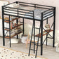 Twin Size Metal Loft Bed with Shelves and Desk, Black