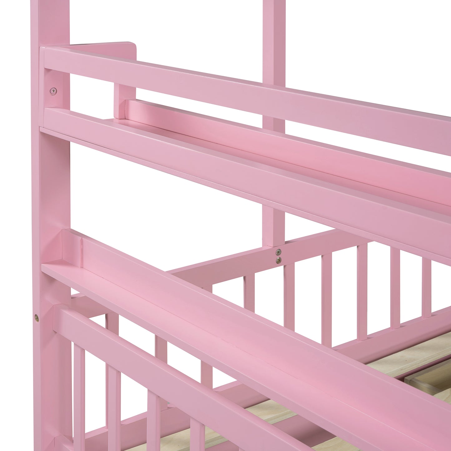 Wooden Full Size House Bed with 2 Drawers Kids Bed with Storage Shelf Pink