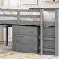 Low Study Full Loft Bed with Cabinet Shelves and Rolling Portable Desk Multiple Functions Bed- Gray