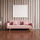 Pink Fabric Double Sofa with Split Backrest and Two Throw Pillows