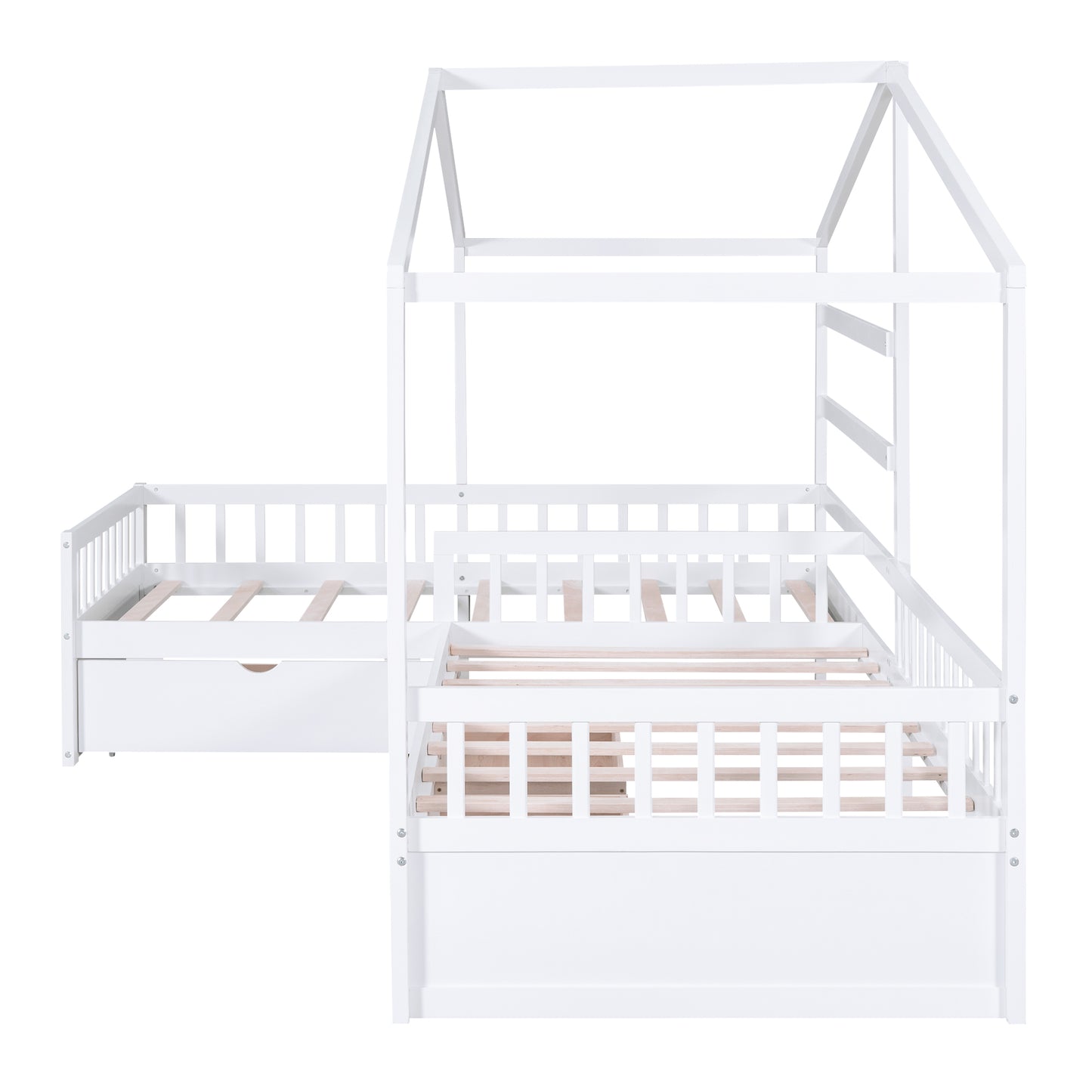 Twin Size House Platform Bed with Three Storage Drawers White