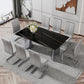 Modern minimalist dining table The black imitation marble glass desktop is equipped with silver metal legs