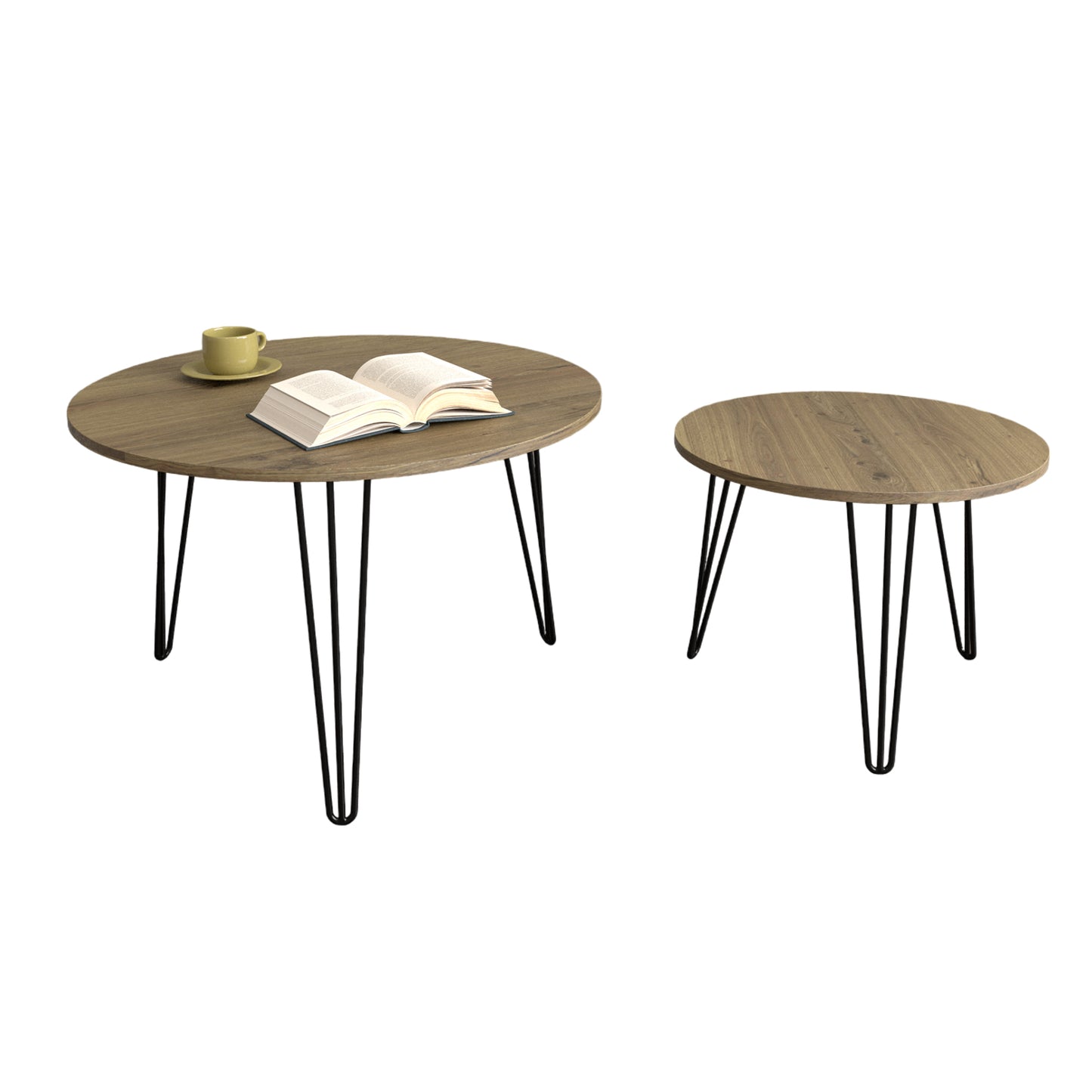 27.56'' Round Nesting Coffee Table Set of 2, Circular Nesting End Table Set  Sturdy Metal Base for Living Room, bedroom, Brown