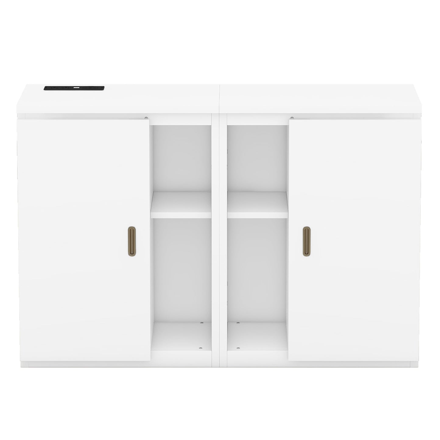 Full Size Murphy Bed with Shelves, Cabinets, and USB Ports, Space-Saving Design in White Finish