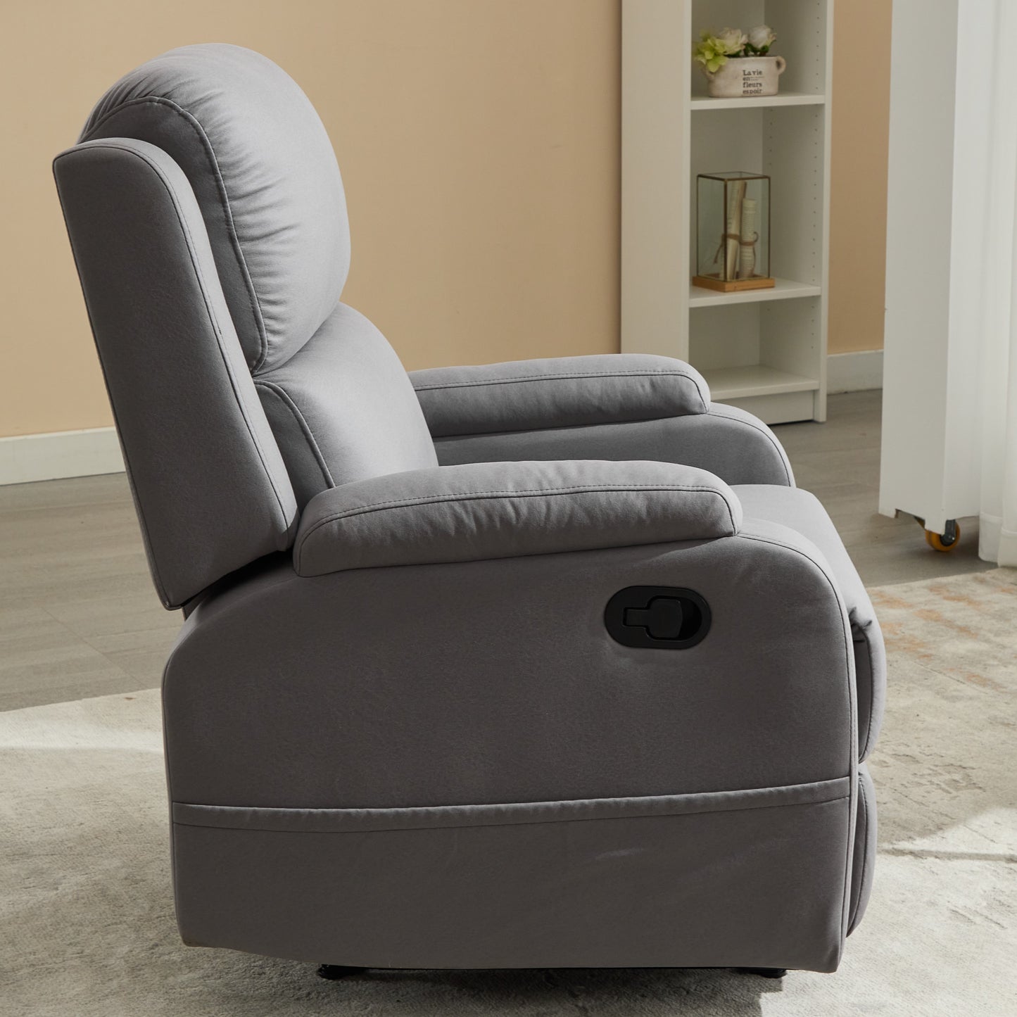 PU leather recliner massage chair with adjustable leg positions at the back, easy to reach side buttons - gray