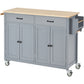 Kitchen Island Cart with Solid Wood Top and Locking Wheels, 54.3-Inch Width in Grey Blue